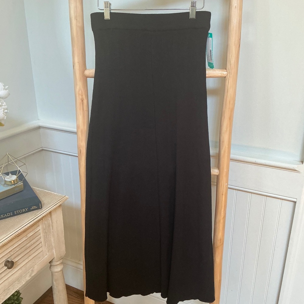 AWARE by Vero Moda Black Knit Midi Skirt High Waisted Ankle Length Size M NEW